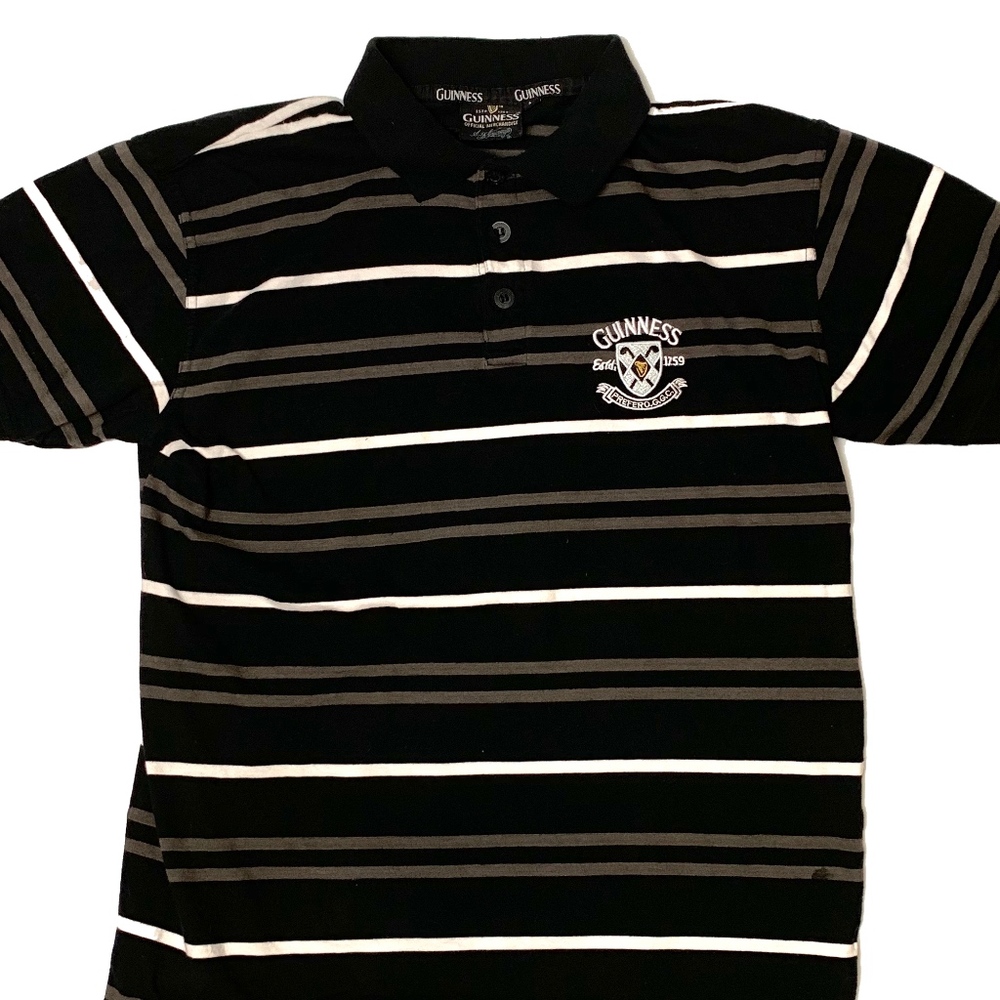 Vintage Guinness Beer Mens Striped Polo Shirt - M